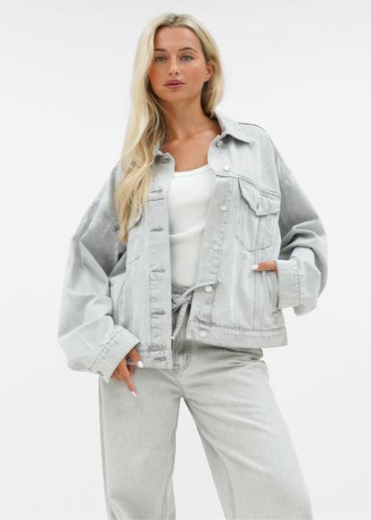 Oversized denim jacket light washed grey (tall)