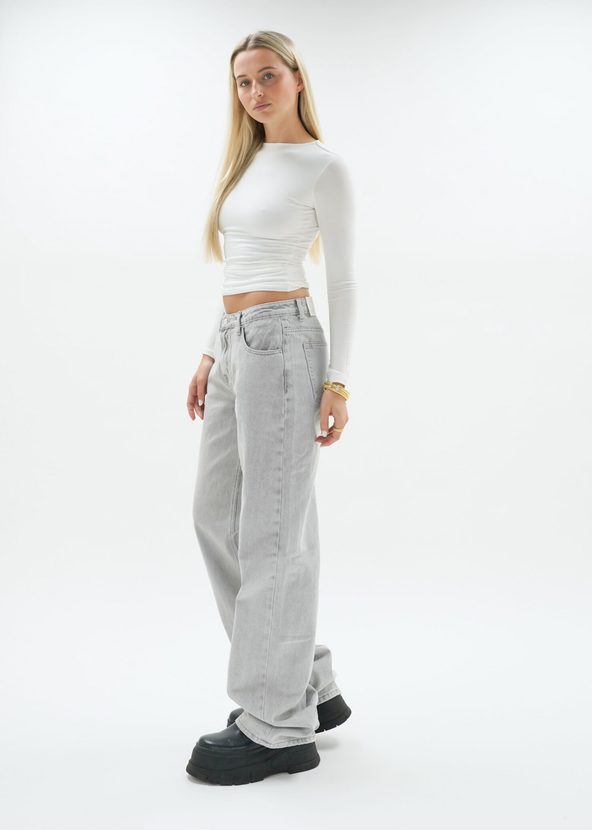 Low waist jeans light washed grey (tall)