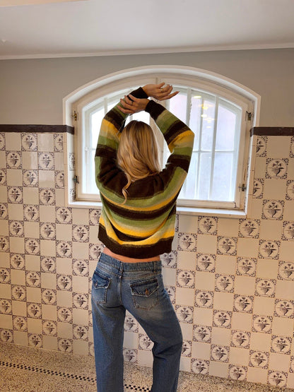 Raina knit with stripes - Brown/green/yellow