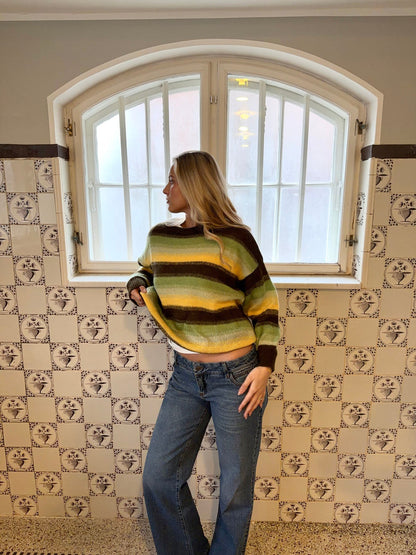 Raina knit with stripes - Brown/green/yellow