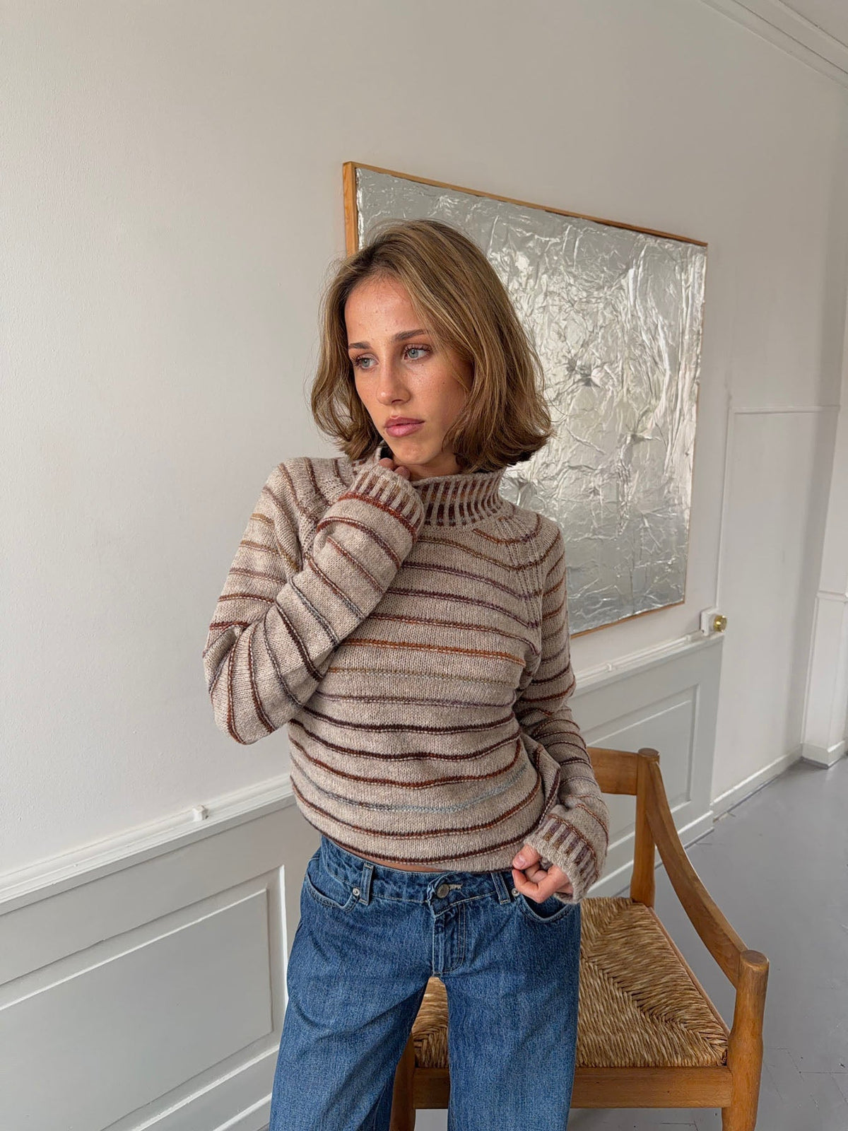 Rainova knit with stripes - Beige/multicolored